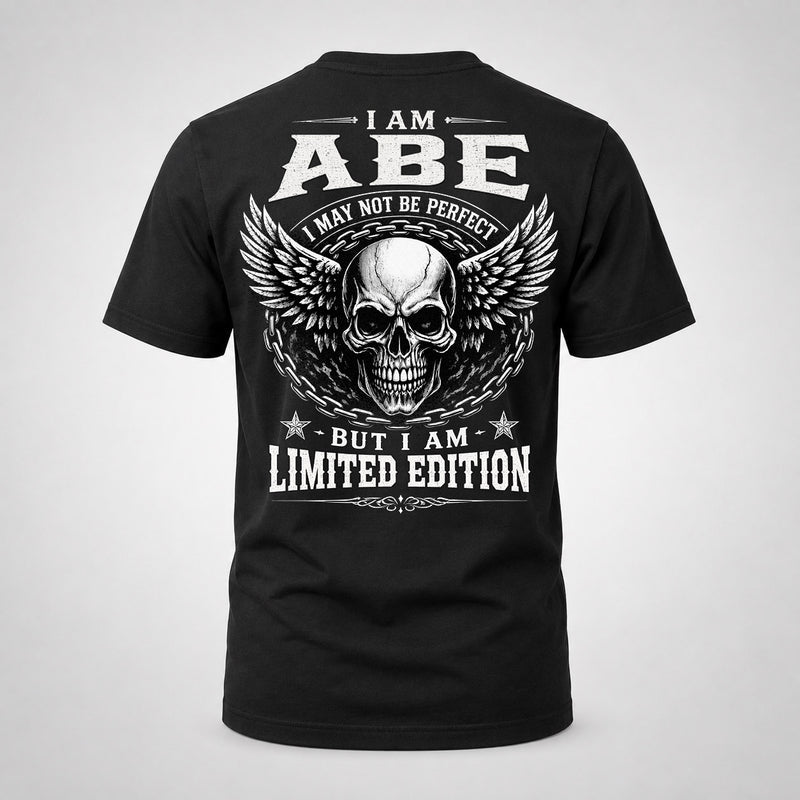 ABE P01-K24-229 – Personalized Skull Graphic Apparel “I Am NAME I May Not Be Perfect But I Am Limited Edition”