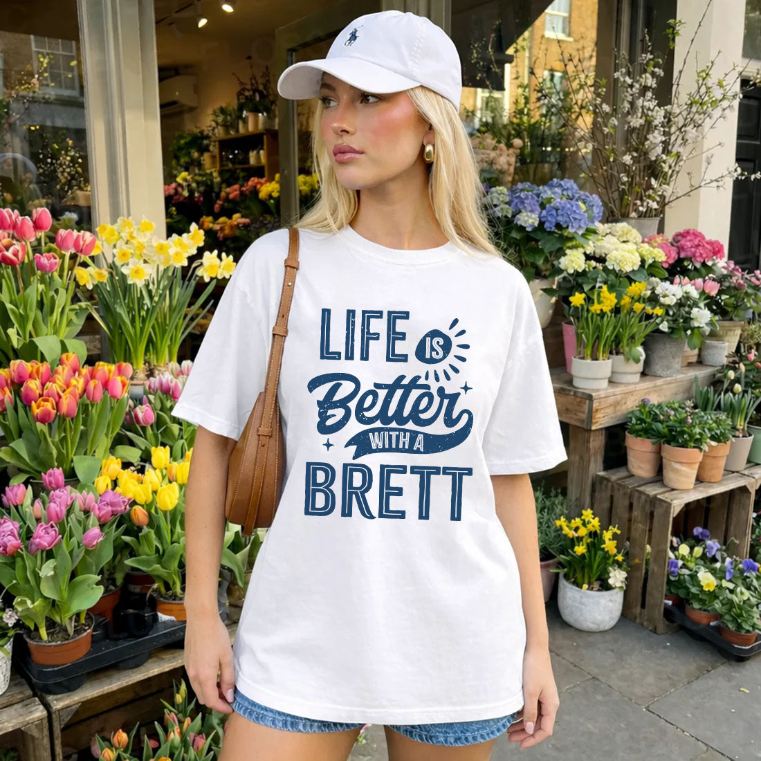 BRETT HH88-K2–Personalized Name Quote T-Shirt Life Is Better With Unisex Gift