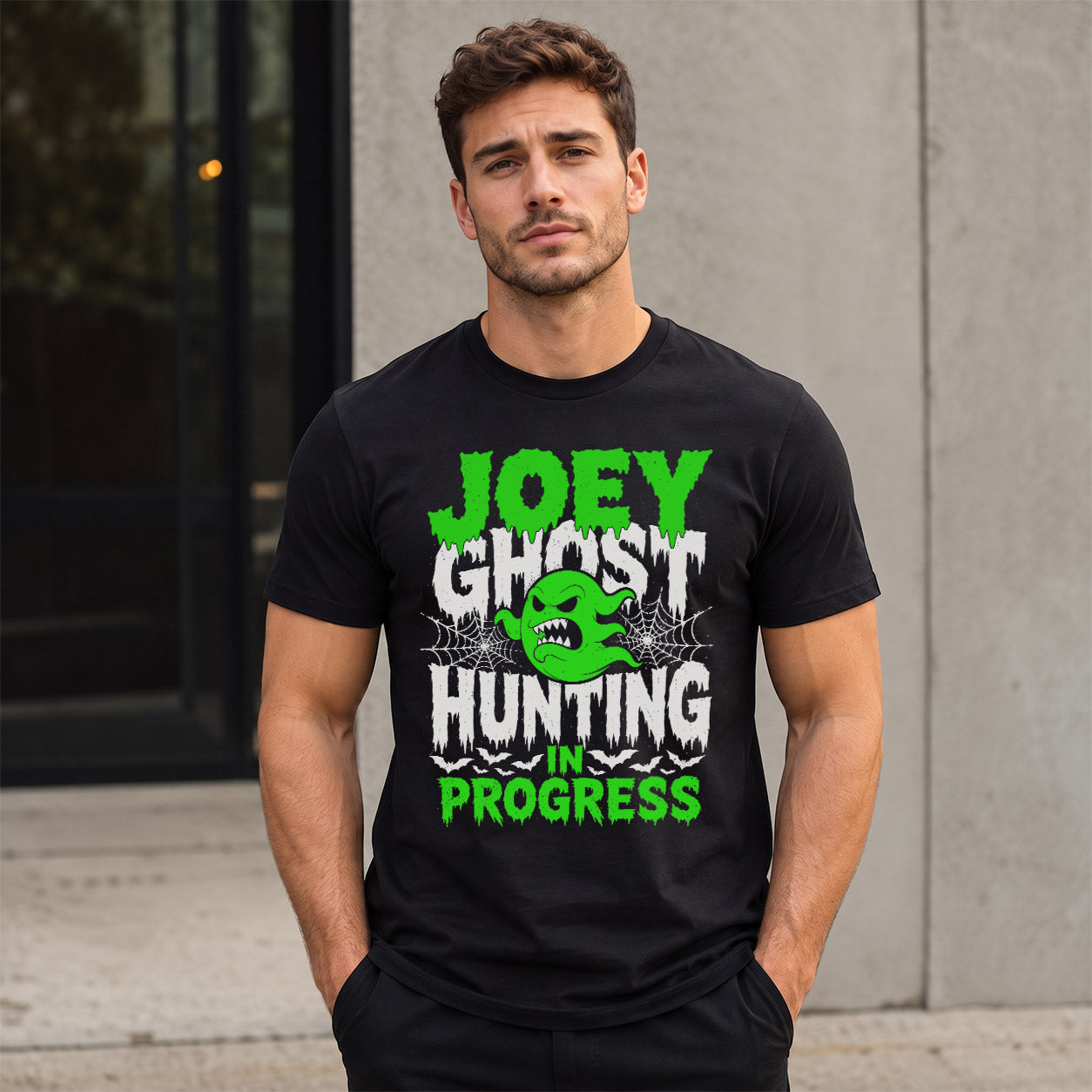 JOEY HW22-K06-109 - NAME Ghost Hunting In Progress Personalized Halloween Shirt