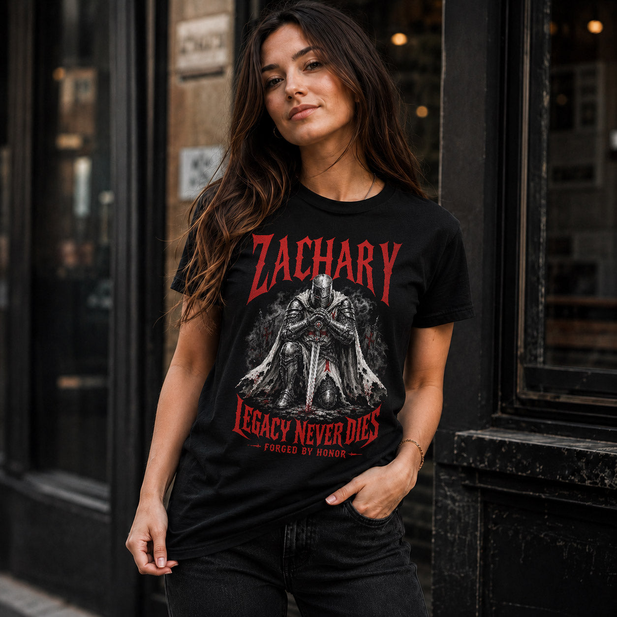 ZACHARY HS90-K04-109 - NAME Legacy Never Dies Forged By Honor Personalized Knight