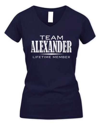 ALEXANDER BL62-K4-128 - Personalized “Team NAME Lifetime Member” - Women's V-Neck T-Shirt - Navy