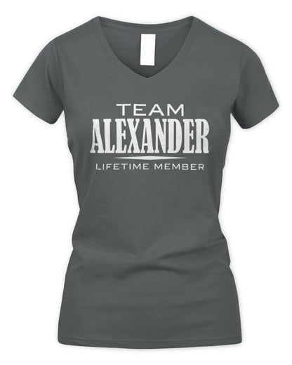 ALEXANDER BL62-K4-128 - Personalized “Team NAME Lifetime Member” - Women's V-Neck T-Shirt - Charcoal
