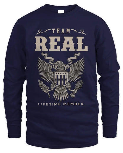 REAL TP06-K82 – Personalized Classic Style Apparel “Team NAME Lifetime Member” - Men's Long Sleeved T-Shirt - Navy