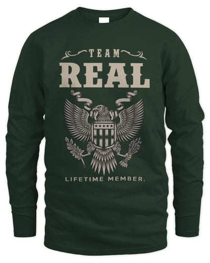 REAL TP06-K82 – Personalized Classic Style Apparel “Team NAME Lifetime Member” - Men's Long Sleeved T-Shirt - Forest Green