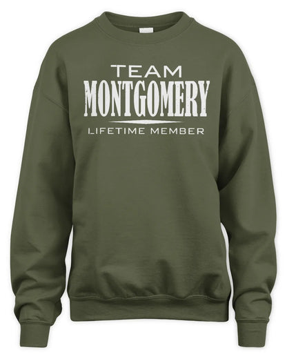 MONTGOMERY BL62-K4-128 - Personalized “Team NAME Lifetime Member” - Unisex Sweatshirt - Military Green