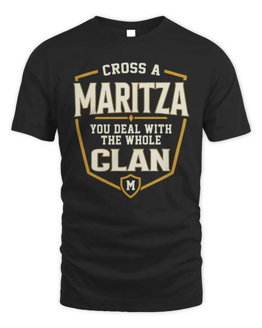 MARITZA NT1-K008 Cross A/An NAME, You Deal With the Whole Clan | Personalized Vintage T-Shirt - Unisex Standard T-Shirt - Black