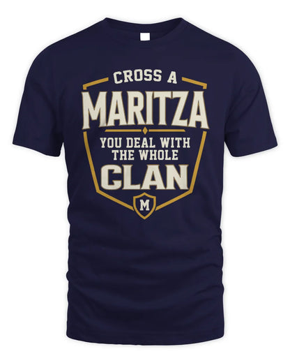 MARITZA NT1-K008 Cross A/An NAME, You Deal With the Whole Clan | Personalized Vintage T-Shirt - Unisex Standard T-Shirt - Navy