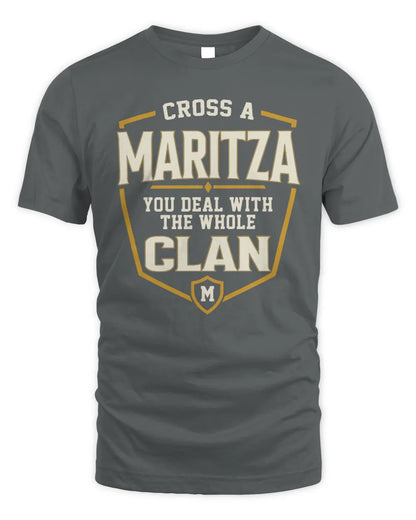 MARITZA NT1-K008 Cross A/An NAME, You Deal With the Whole Clan | Personalized Vintage T-Shirt - Unisex Standard T-Shirt - Charcoal