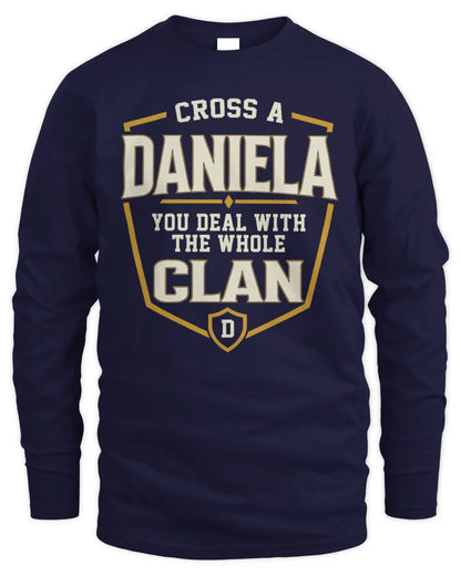 DANIELA NT1-K008 Cross A/An NAME, You Deal With the Whole Clan | Personalized Vintage T-Shirt - Men's Long Sleeved T-Shirt - Navy