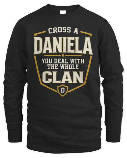 DANIELA NT1-K008 Cross A/An NAME, You Deal With the Whole Clan | Personalized Vintage T-Shirt - Men's Long Sleeved T-Shirt - Black