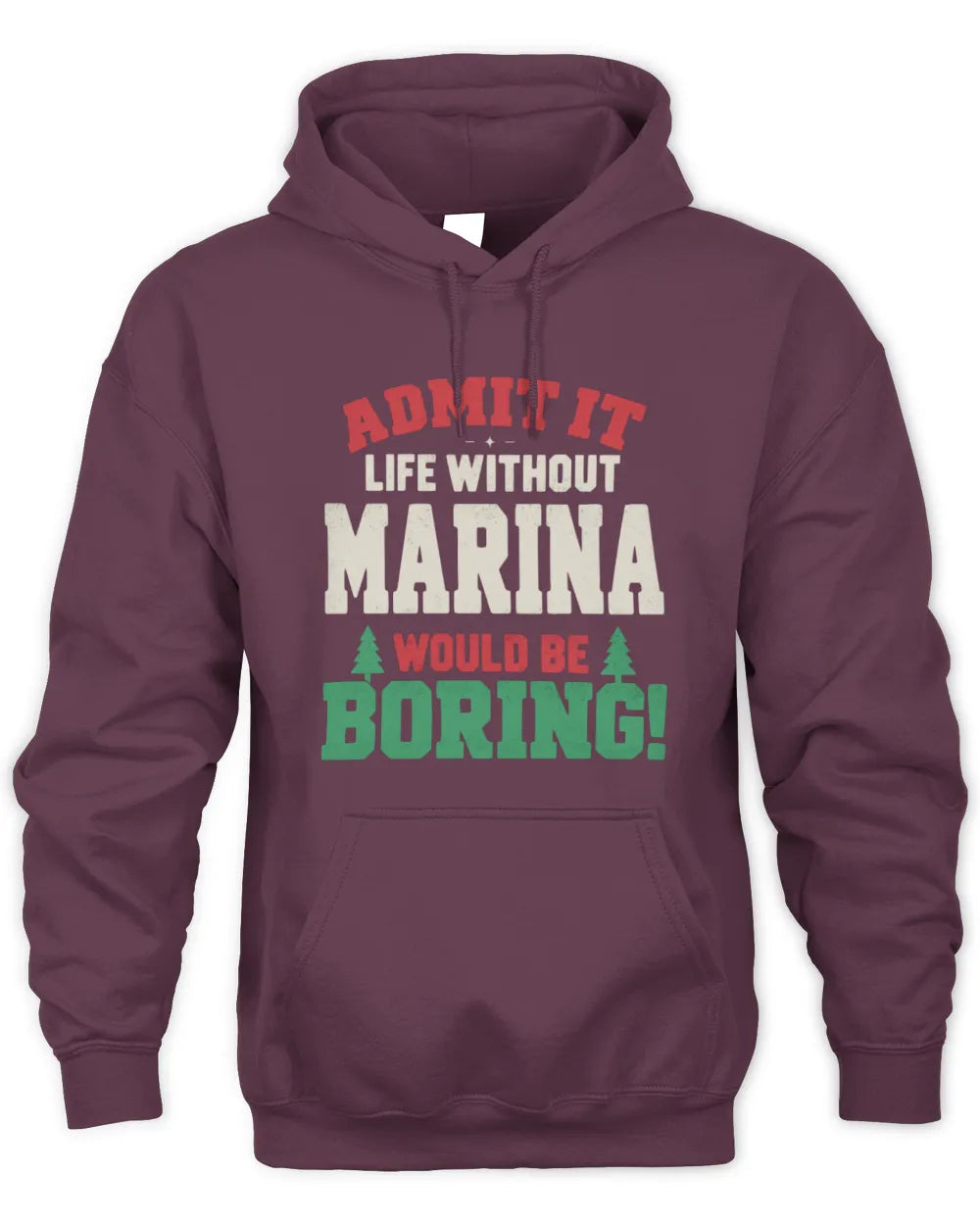 MARINA P5 TH08 Christmas T-Shirt – “Life Without NAME Would Be Boring” - Unisex Hoodie - Maroon