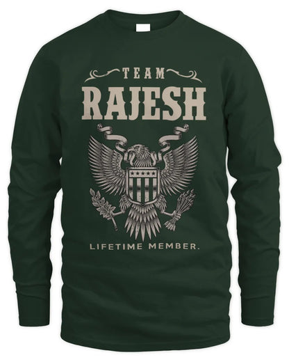 RAJESH TP06-K82 – Personalized Classic Style Apparel “Team NAME Lifetime Member” - Men's Long Sleeved T-Shirt - Forest Green
