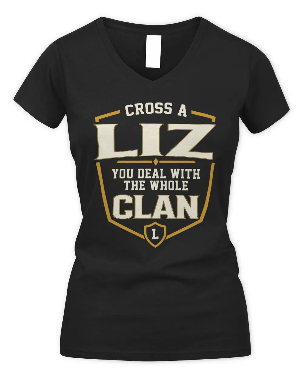 LIZ NT1-K008 Cross A/An NAME, You Deal With the Whole Clan | Personalized Vintage T-Shirt - Women's V-Neck T-Shirt - Black
