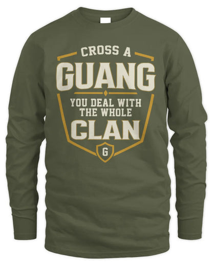 GUANG NT1-K008 Cross A/An NAME, You Deal With the Whole Clan | Personalized Vintage T-Shirt - Men's Long Sleeved T-Shirt - Military Green
