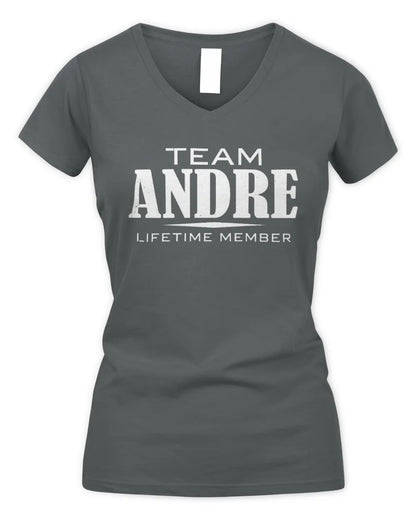 ANDRE BL62-K4-128 - Personalized “Team NAME Lifetime Member” - Women's V-Neck T-Shirt - Charcoal
