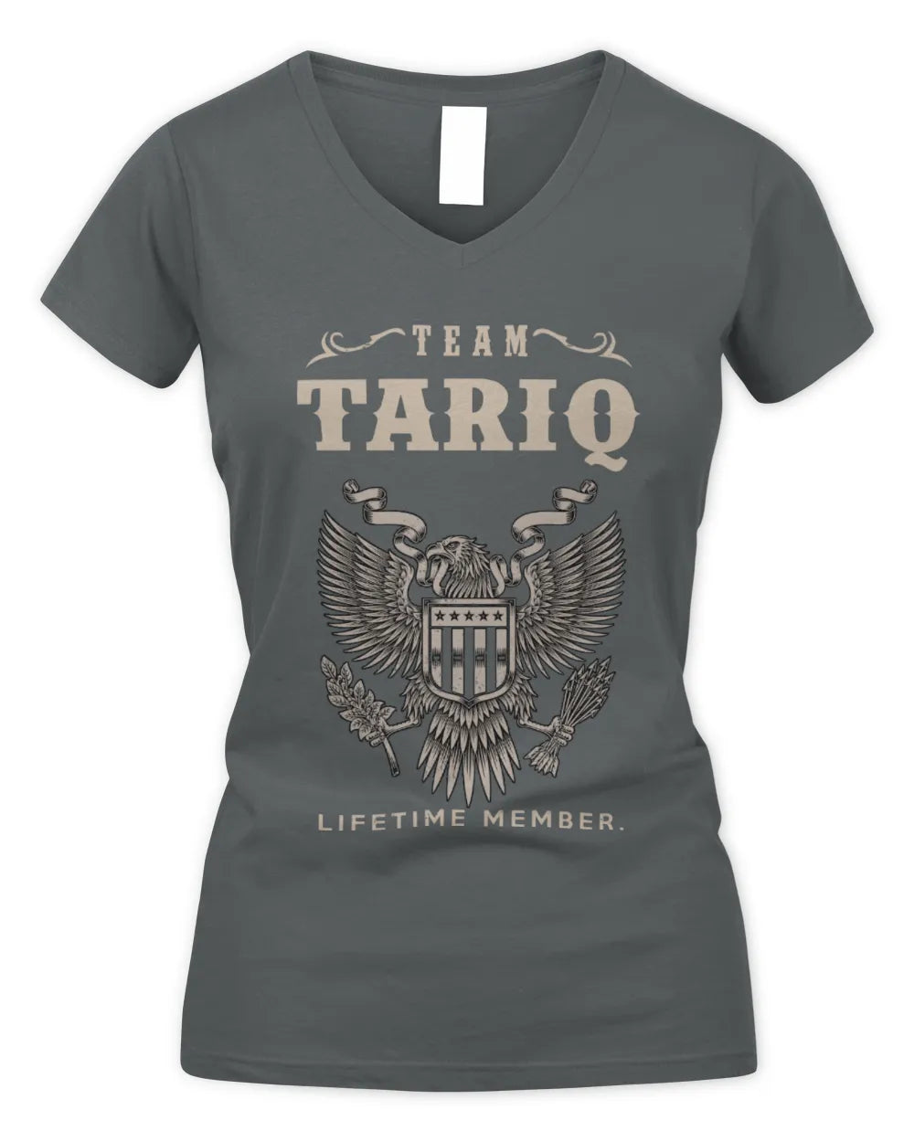 TARIQ TP06-K82 – Personalized Classic Style Apparel “Team NAME Lifetime Member” - Women's V-Neck T-Shirt - Charcoal