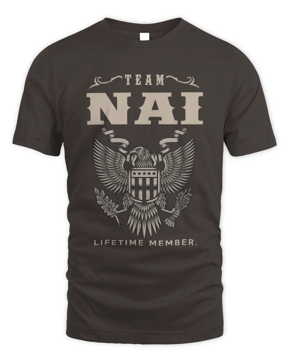 NAI TP06-K82 – Personalized Classic Style Apparel “Team NAME Lifetime Member” - Unisex Standard T-Shirt - Dark Chocolate
