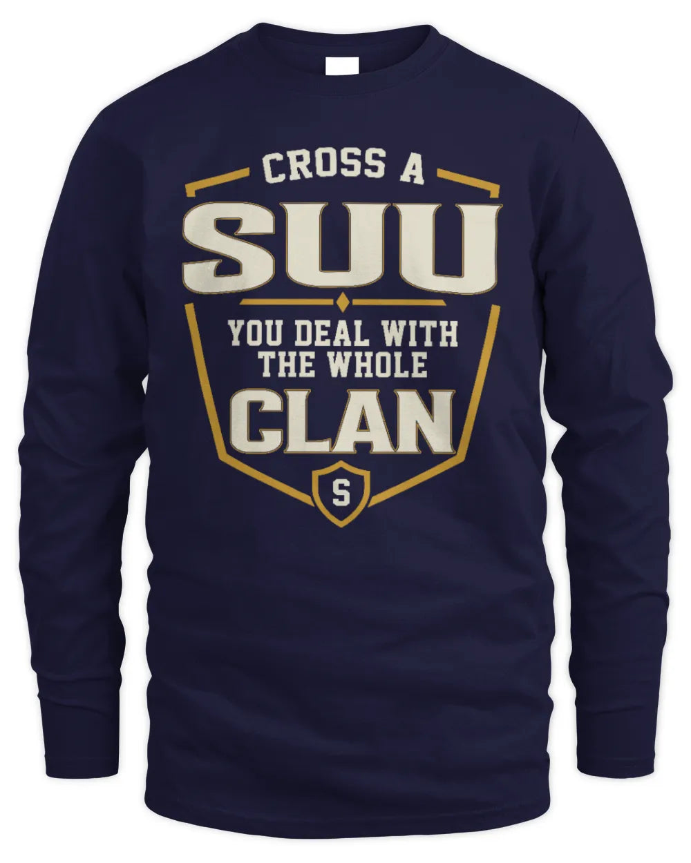 SUU NT1-K008 Cross A/An NAME, You Deal With the Whole Clan | Personalized Vintage T-Shirt - Men's Long Sleeved T-Shirt - Navy