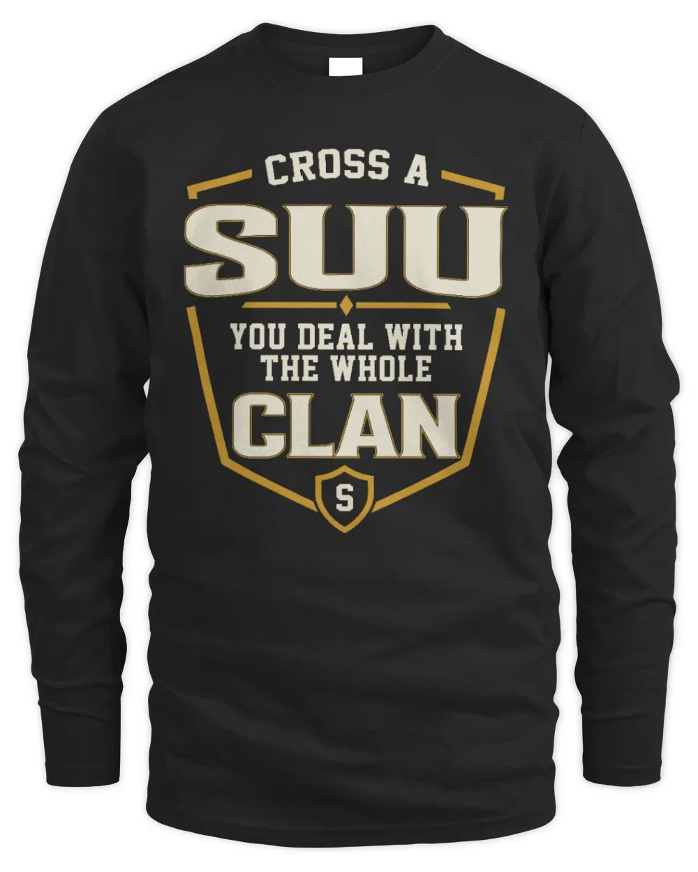 SUU NT1-K008 Cross A/An NAME, You Deal With the Whole Clan | Personalized Vintage T-Shirt - Men's Long Sleeved T-Shirt - Black
