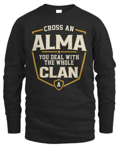 ALMA NT1-K008 Cross A/An NAME, You Deal With the Whole Clan | Personalized Vintage T-Shirt - Men's Long Sleeved T-Shirt - Black