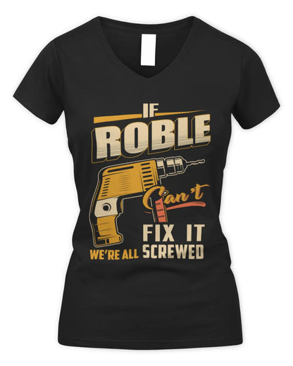 ROBLE TP22-K4-228 - Personalized Handyman T-Shirt “If AARON Can’t Fix It, We’re All Screwed” - Women's V-Neck T-Shirt - Black