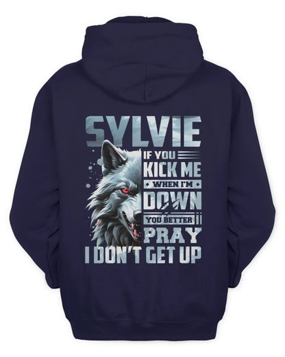 SYLVIE AP62-K4-666 - Personalized Fierce Wolf Quote Apparel “If You Kick Me When I’m Down, You Better Pray I Don’t Get Up” - Unisex Hoodie - Navy
