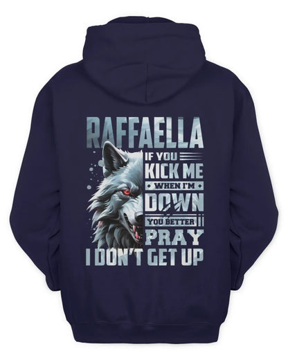 RAFFAELLA AP62-K4-666 - Personalized Fierce Wolf Quote Apparel “If You Kick Me When I’m Down, You Better Pray I Don’t Get Up” - Unisex Hoodie - Navy