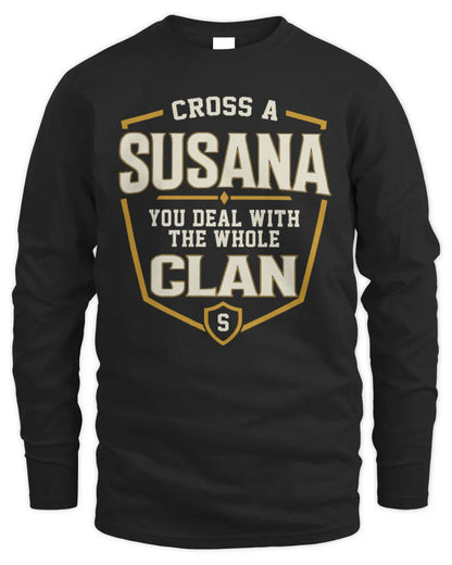 SUSANA NT1-K008 Cross A/An NAME, You Deal With the Whole Clan | Personalized Vintage T-Shirt - Men's Long Sleeved T-Shirt - Black