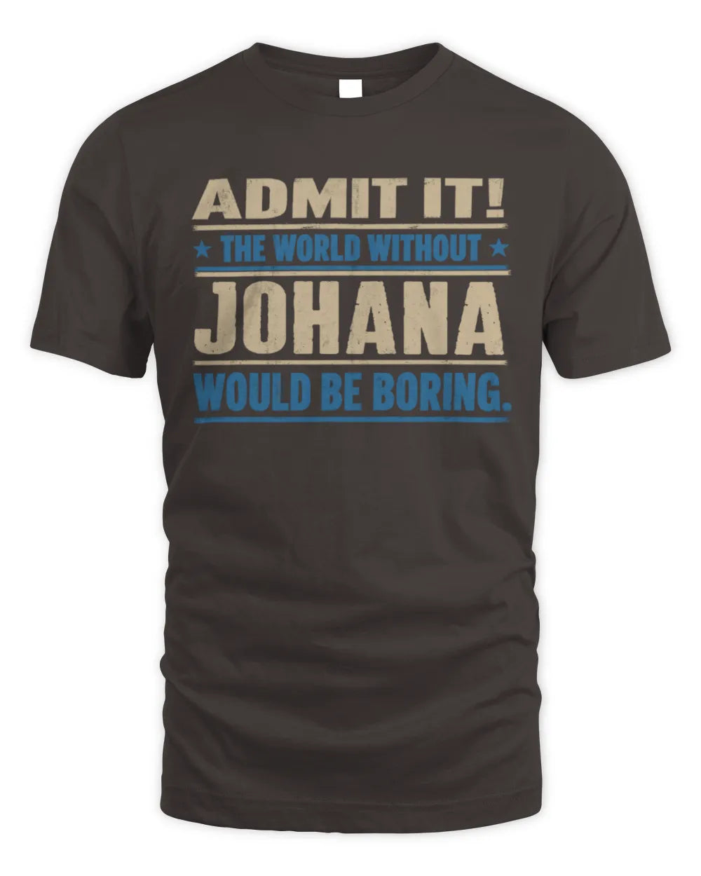 JOHANA TP68-K2-968 – Personalized Funny Quote Apparel “The World Without NAME Would Be Boring” - Unisex Standard T-Shirt - Dark Chocolate