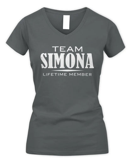 SIMONA BL62-K4-128 - Personalized “Team NAME Lifetime Member” - Women's V-Neck T-Shirt - Charcoal