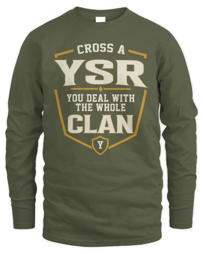 YSR NT1-K008 Cross A/An NAME, You Deal With the Whole Clan | Personalized Vintage T-Shirt - Men's Long Sleeved T-Shirt - Military Green
