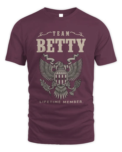 BETTY TP06-K82 – Personalized Classic Style Apparel “Team NAME Lifetime Member” - Unisex Standard T-Shirt - Maroon
