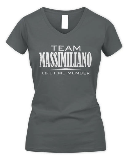 MASSIMILIANO BL62-K4-128 - Personalized “Team NAME Lifetime Member” - Women's V-Neck T-Shirt - Charcoal