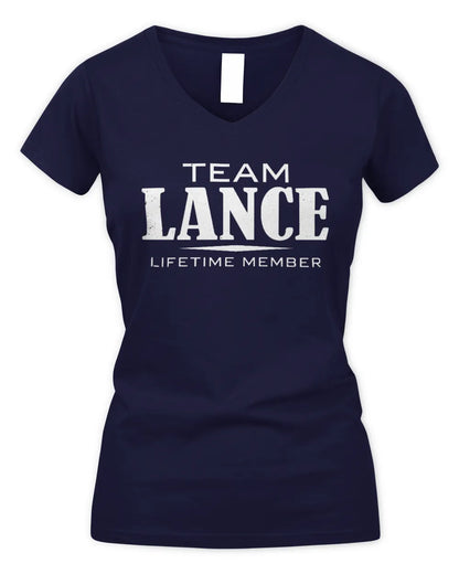 LANCE BL62-K4-128 - Personalized “Team NAME Lifetime Member” - Women's V-Neck T-Shirt - Navy