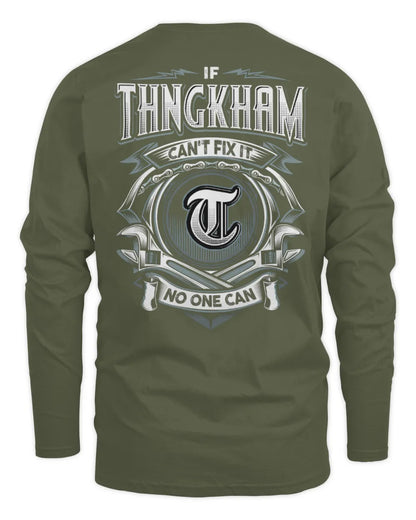 THNGKHAM AP81-K4-626 - Personalized Ahmed Quote Apparel “If Ahmed Can't Fix It, No One Can” - Men's Long Sleeved T-Shirt - Military Green