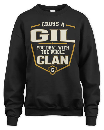 GIL NT1-K008 Cross A/An NAME, You Deal With the Whole Clan | Personalized Vintage T-Shirt - Unisex Sweatshirt - Black