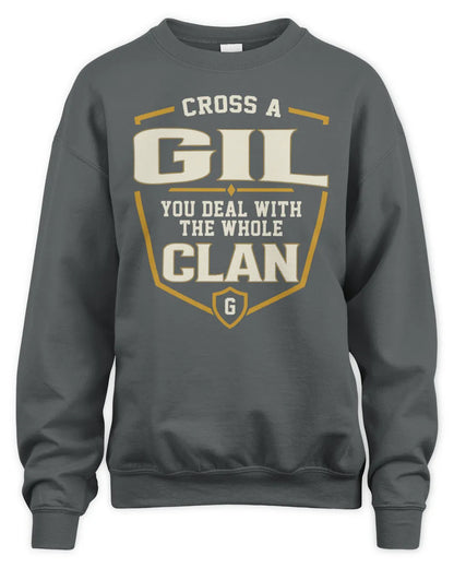 GIL NT1-K008 Cross A/An NAME, You Deal With the Whole Clan | Personalized Vintage T-Shirt - Unisex Sweatshirt - Charcoal