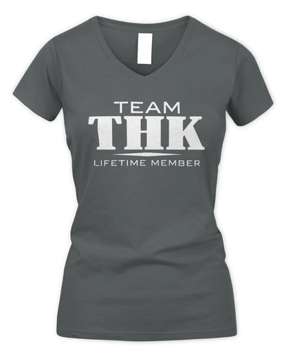 THK BL62-K4-128 - Personalized “Team NAME Lifetime Member” - Women's V-Neck T-Shirt - Charcoal