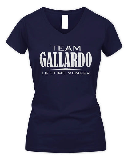GALLARDO BL62-K4-128 - Personalized “Team NAME Lifetime Member” - Women's V-Neck T-Shirt - Navy
