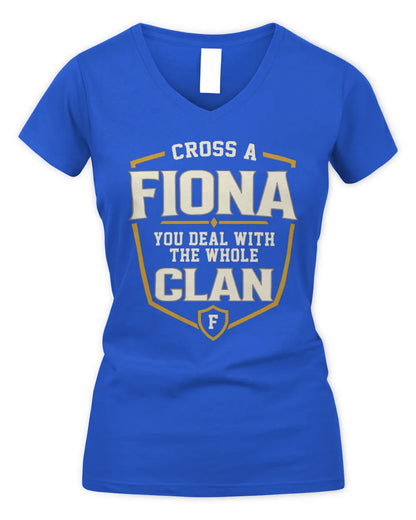 FIONA NT1-K008 Cross A/An NAME, You Deal With the Whole Clan | Personalized Vintage T-Shirt - Women's V-Neck T-Shirt - Royal