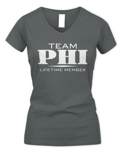 PHI BL62-K4-128 - Personalized “Team NAME Lifetime Member” - Women's V-Neck T-Shirt - Charcoal