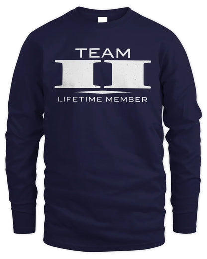 II BL62-K4-128 - Personalized “Team NAME Lifetime Member” - Men's Long Sleeved T-Shirt - Navy