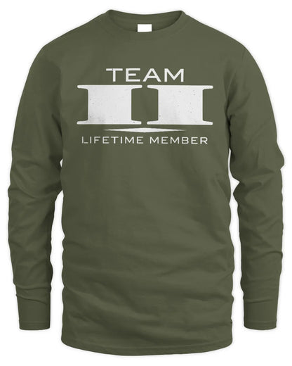 II BL62-K4-128 - Personalized “Team NAME Lifetime Member” - Men's Long Sleeved T-Shirt - Military Green