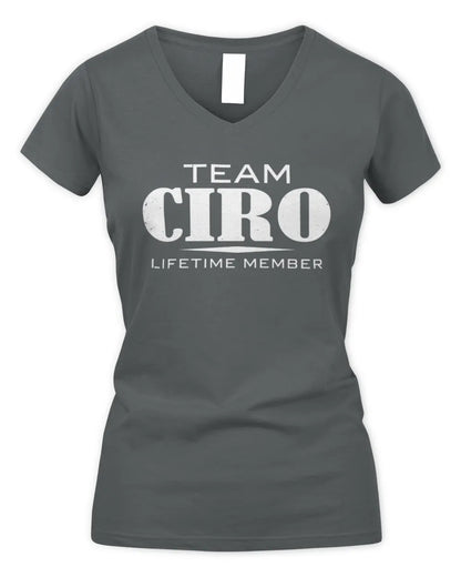 CIRO BL62-K4-128 - Personalized “Team AARON Lifetime Member” - Women's V-Neck T-Shirt - Charcoal