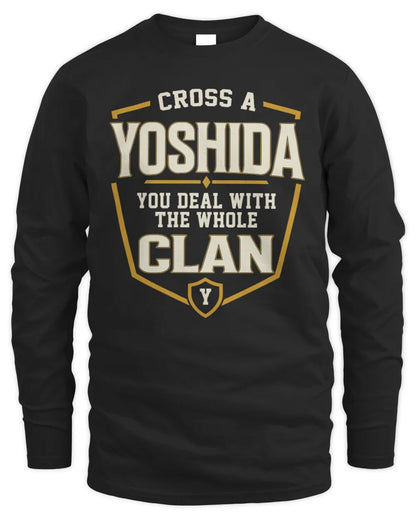 YOSHIDA NT1-K008 Cross A/An NAME, You Deal With the Whole Clan | Personalized Vintage T-Shirt - Men's Long Sleeved T-Shirt - Black