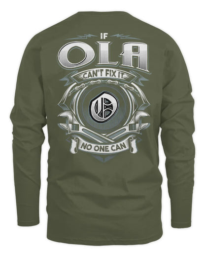 OLA AP81-K4-626 - Personalized Ahmed Quote Apparel “If Ahmed Can't Fix It, No One Can” - Men's Long Sleeved T-Shirt - Military Green