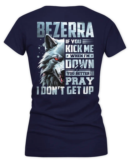 BEZERRA AP62-K4-666 - Personalized Fierce Wolf Quote Apparel “If You Kick Me When I’m Down, You Better Pray I Don’t Get Up” - Women's V-Neck T-Shirt - Navy
