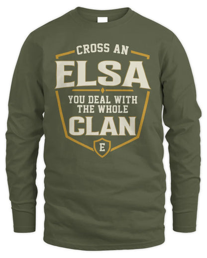 ELSA NT1-K008 Cross A/An NAME, You Deal With the Whole Clan | Personalized Vintage T-Shirt - Men's Long Sleeved T-Shirt - Military Green