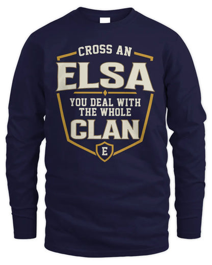 ELSA NT1-K008 Cross A/An NAME, You Deal With the Whole Clan | Personalized Vintage T-Shirt - Men's Long Sleeved T-Shirt - Navy