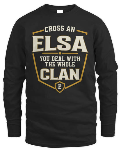 ELSA NT1-K008 Cross A/An NAME, You Deal With the Whole Clan | Personalized Vintage T-Shirt - Men's Long Sleeved T-Shirt - Black